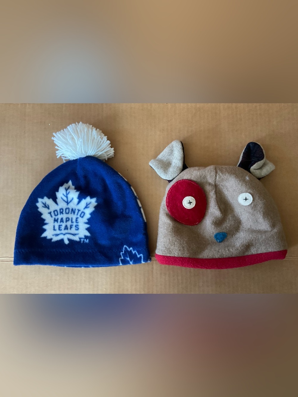 Cate & Levi Puppy Upcycled Wool Puppy Hat  & Toronto Maple Leafs Toque Bundle